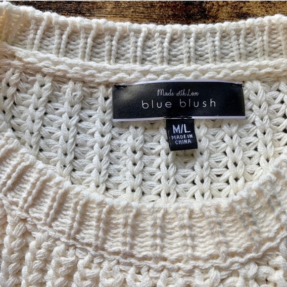 NWOT Blue Blush Puff Sleeve Stripes Knit Crop Sweater - Picture 6 of 7